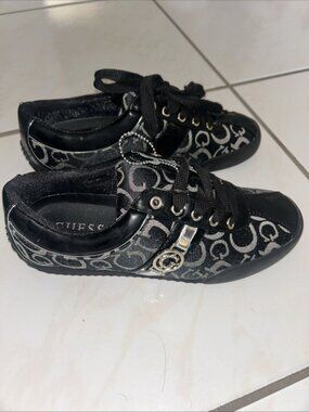 Guess Size 6 Black & Silver Sneakers By Marciano Jeslyn, New Without Box